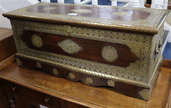 A brass mounted hardwood Zanzibar chest, W.2ft 11in. D.1ft 1in. H.1ft 2in.